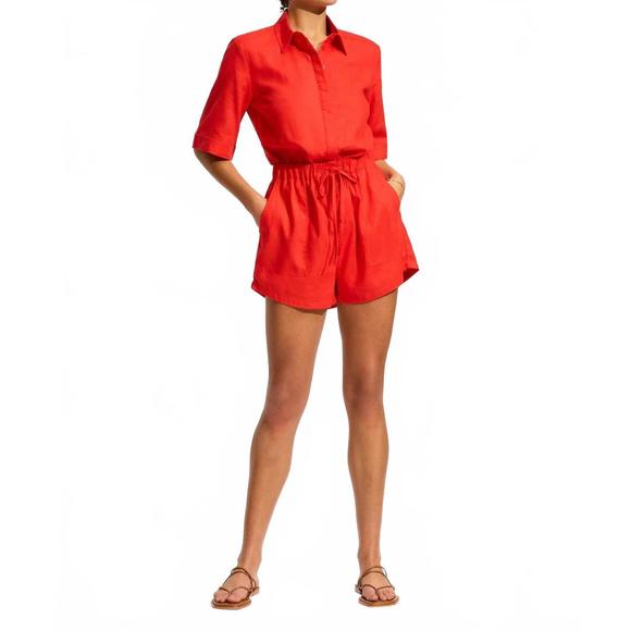 NEW SEAFOLLY playsuit romper in flame red - Picture 1 of 4
